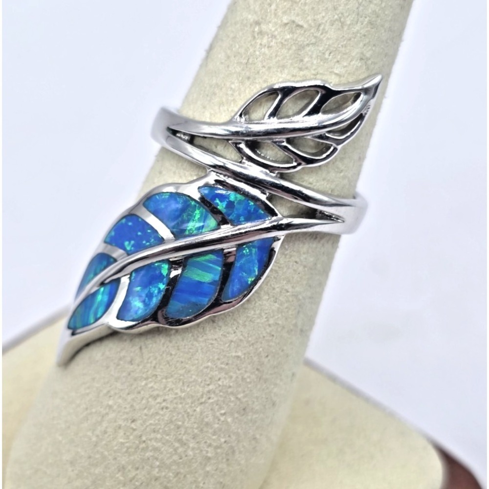 Gorgeous Blue Lab Opal Ring Size 6.75 Leaf Fern Wrap Sterling Silver 925 NWOT‎